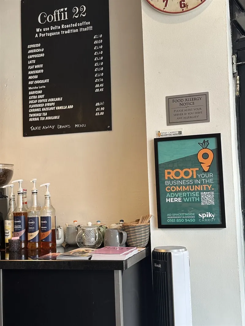 Advertise in Our Cafe – One of Altrincham's Hidden Gems! ad space on Spiky Carrot